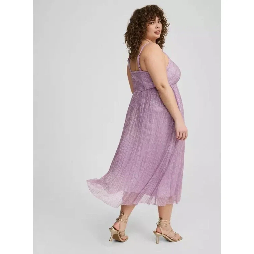 Torrid NWT 0X Dusk Purple Shimmer Mermaid Fantasy Tea Length Sleeveless Dress - Picture 4 of 6